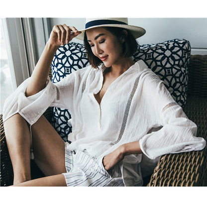 Women's casual beach shirt with shiny accents Ivyshape