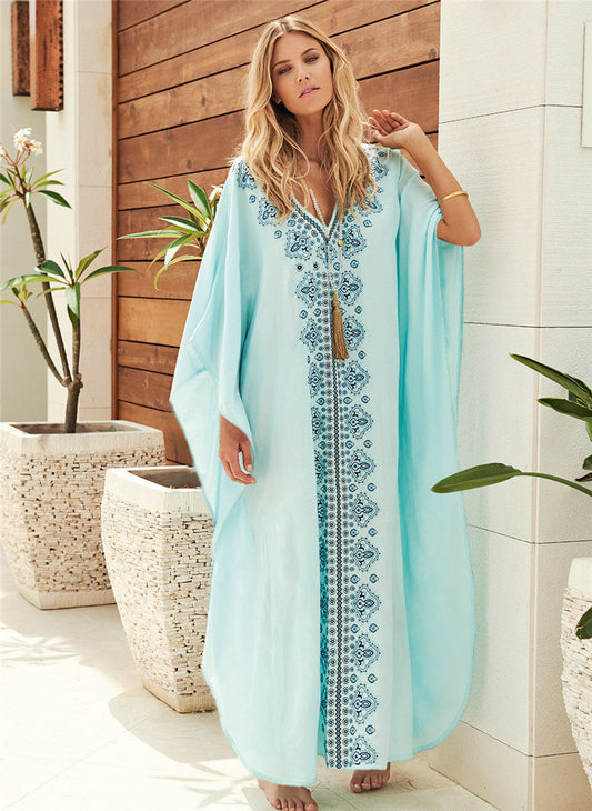 Women elegant kaftan dress with hand-stitched design Ivyshape