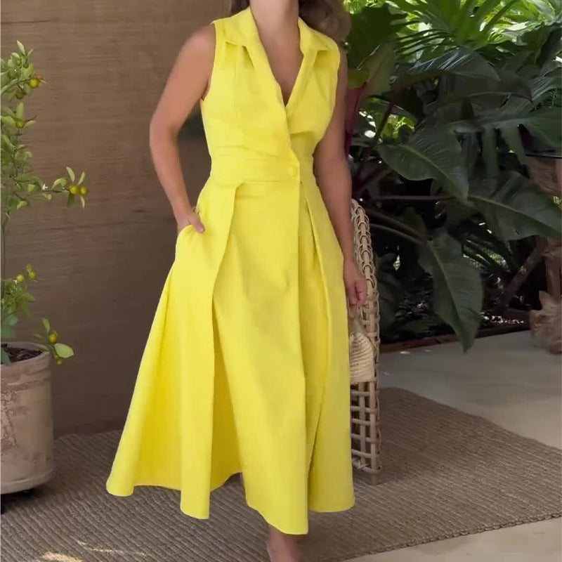 Sabrina - Yellow sleeveless midi dress with fresh style