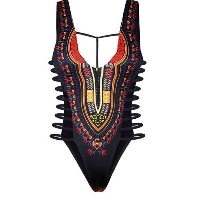 Ladies one-piece swimsuit with unique ethnic embroidery and open sides Ivyshape