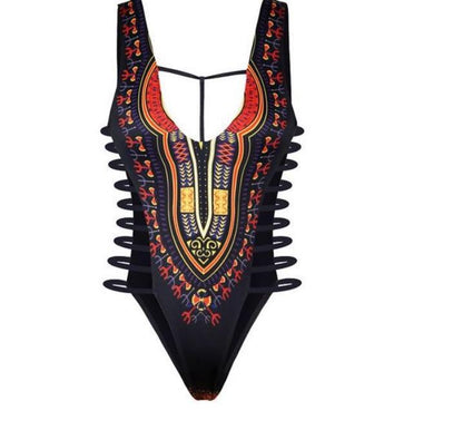 Ladies one-piece swimsuit with unique ethnic embroidery and open sides Ivyshape