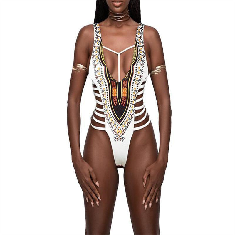 Ladies one-piece swimsuit with unique ethnic embroidery and open sides Ivyshape