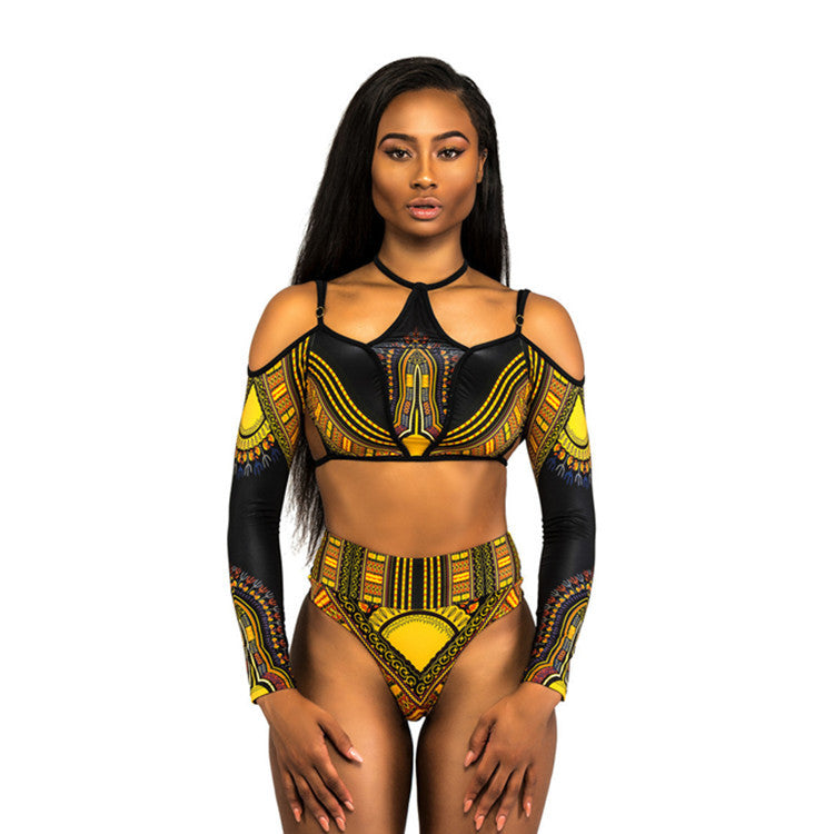 Women's Sporty Two-Piece with Long Sleeve Top and High Leg Cut Ivyshape