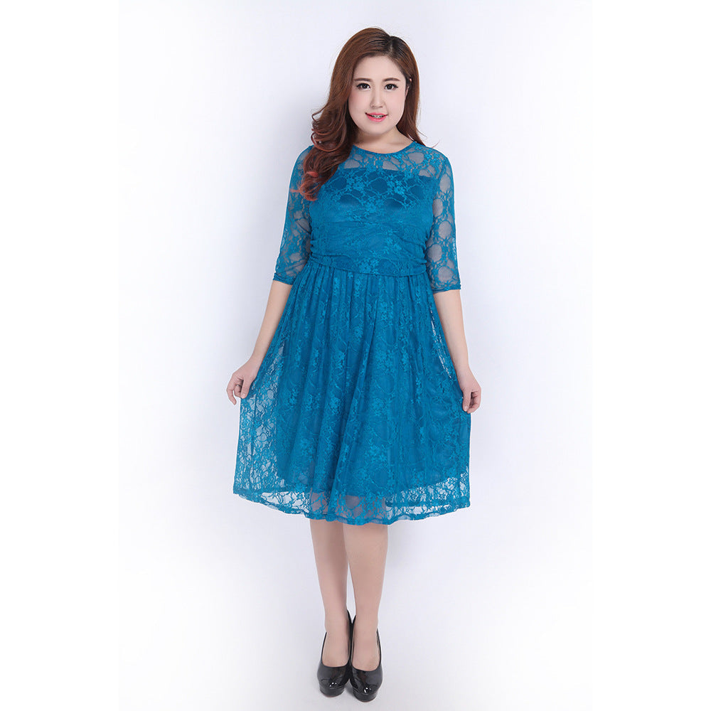 Women Lace Tea-Length Dress Ivyshape