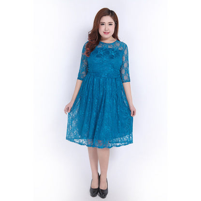 Women Lace Tea-Length Dress Ivyshape