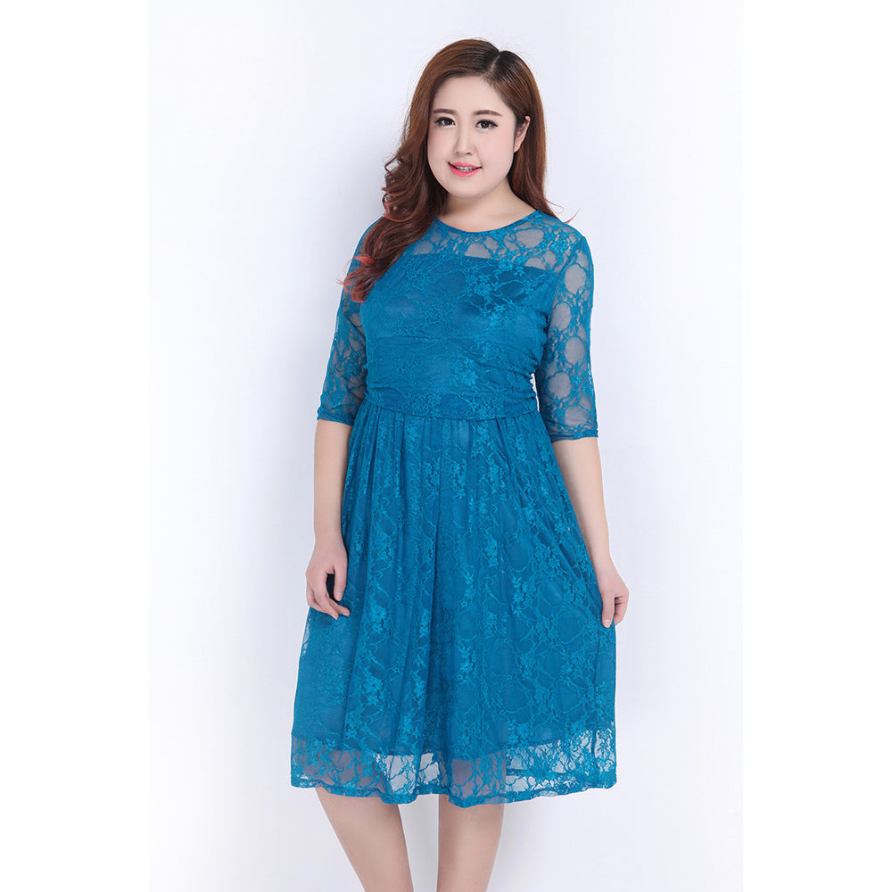 Women Lace Tea-Length Dress Ivyshape