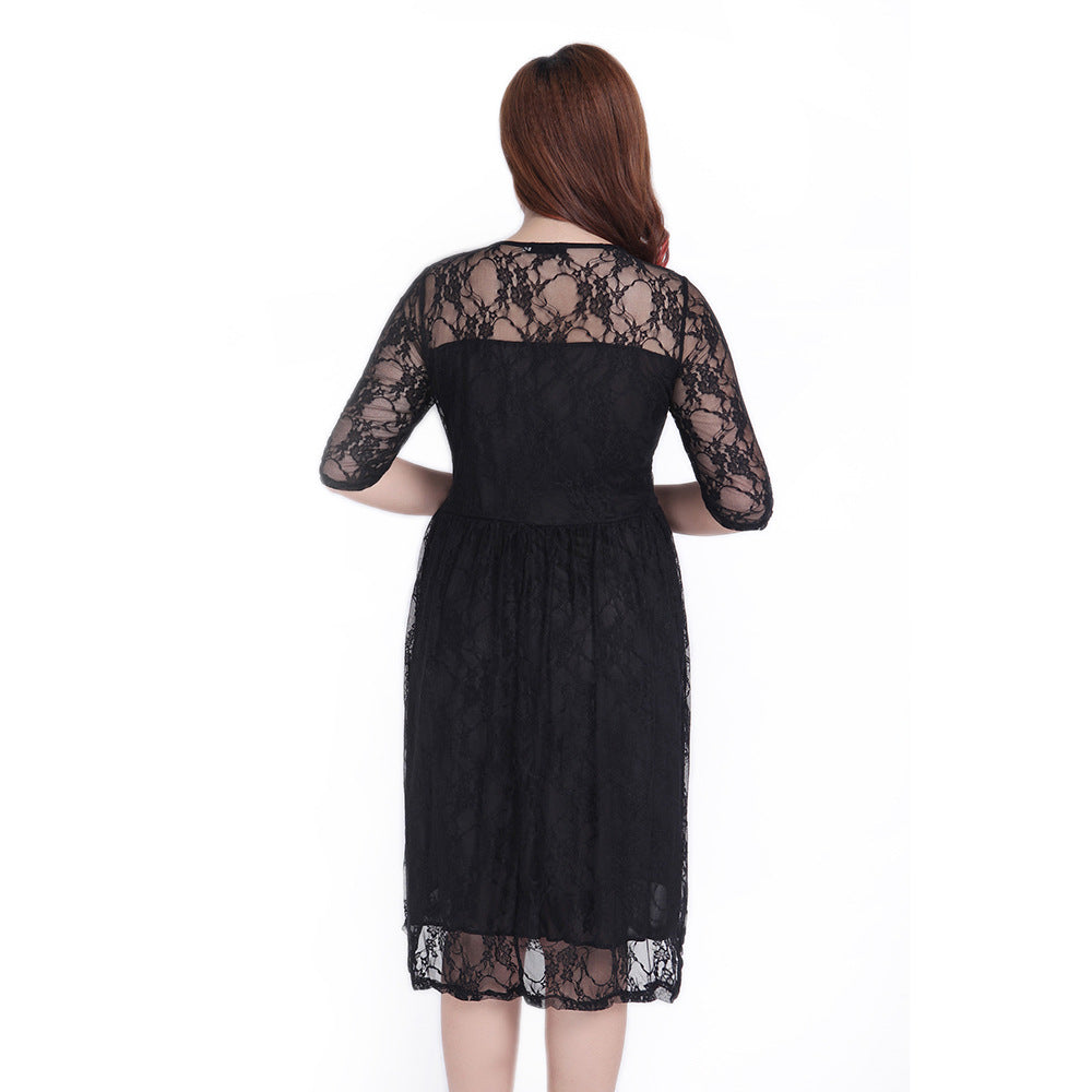 Women Lace Tea-Length Dress Ivyshape