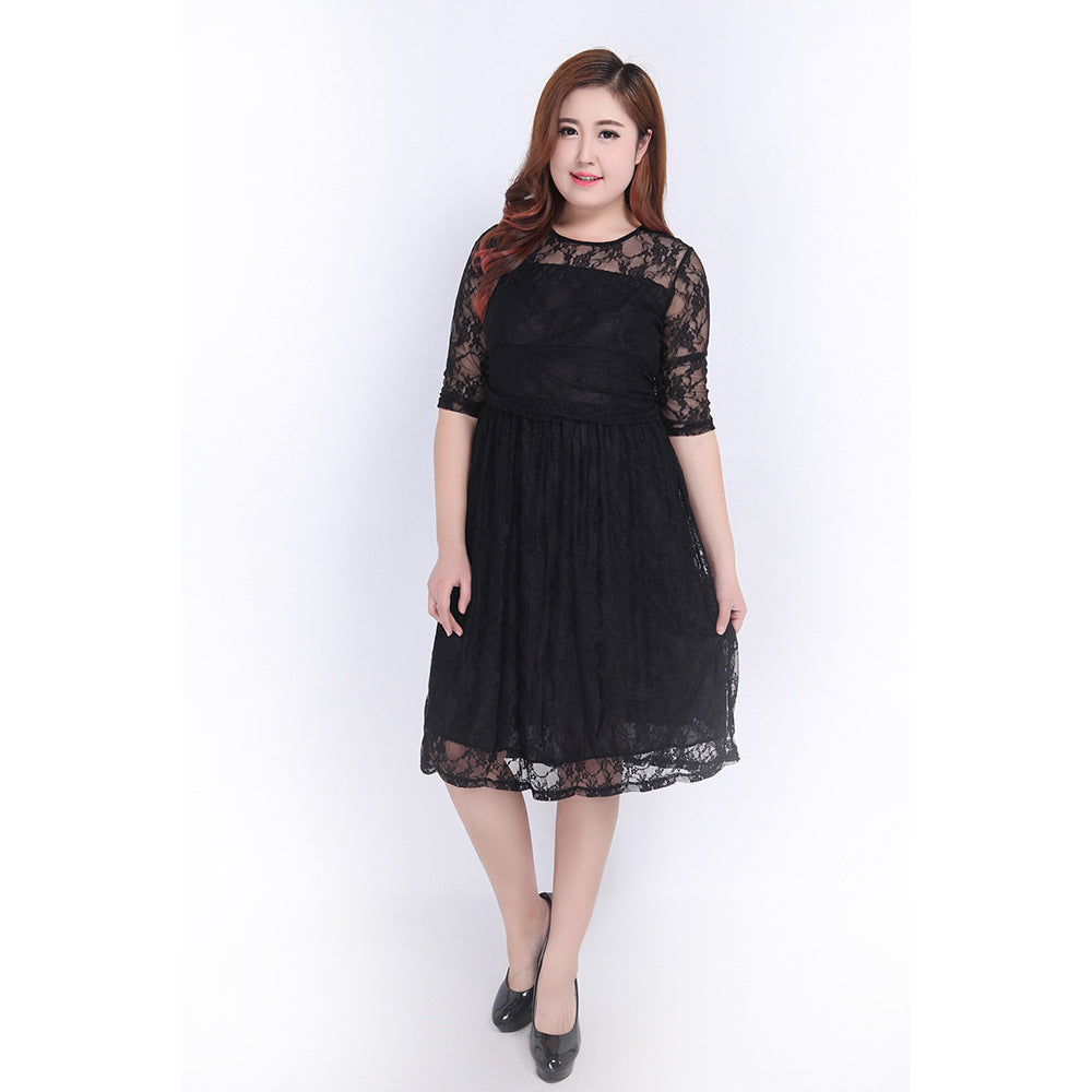 Women Lace Tea-Length Dress Ivyshape
