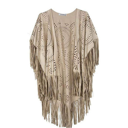 Women Bohemian Fringe Kimono Jacket Ivyshape