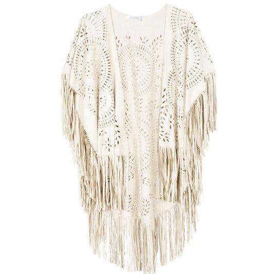 Women Bohemian Fringe Kimono Jacket Ivyshape