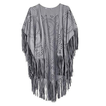 Women Bohemian Fringe Kimono Jacket Ivyshape