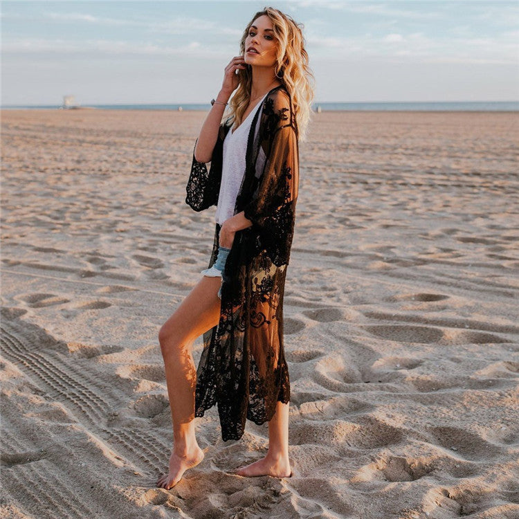Women's Crochet Beach Kimono with Airy Transparency and Romantic Accents Ivyshape
