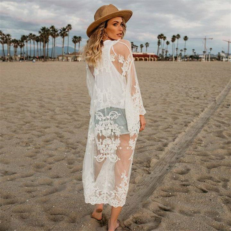 Women's Crochet Beach Kimono with Airy Transparency and Romantic Accents Ivyshape