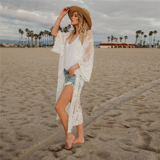 Women's Crochet Beach Kimono with Airy Transparency and Romantic Accents Ivyshape