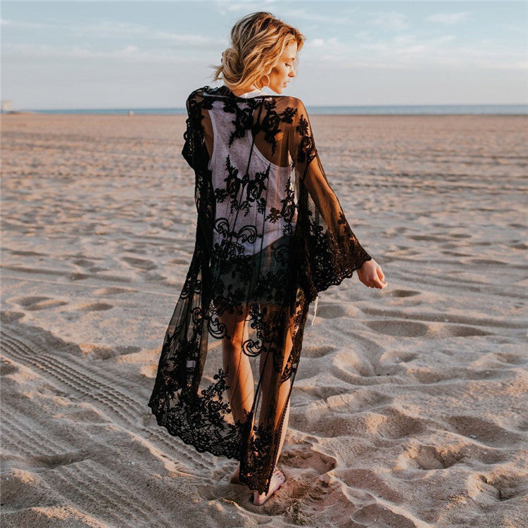 Women's Crochet Beach Kimono with Airy Transparency and Romantic Accents Ivyshape