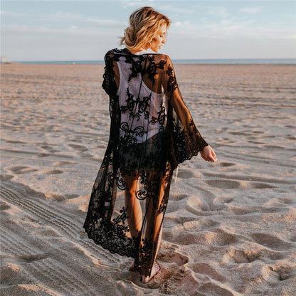 Women's Crochet Beach Kimono with Airy Transparency and Romantic Accents Ivyshape