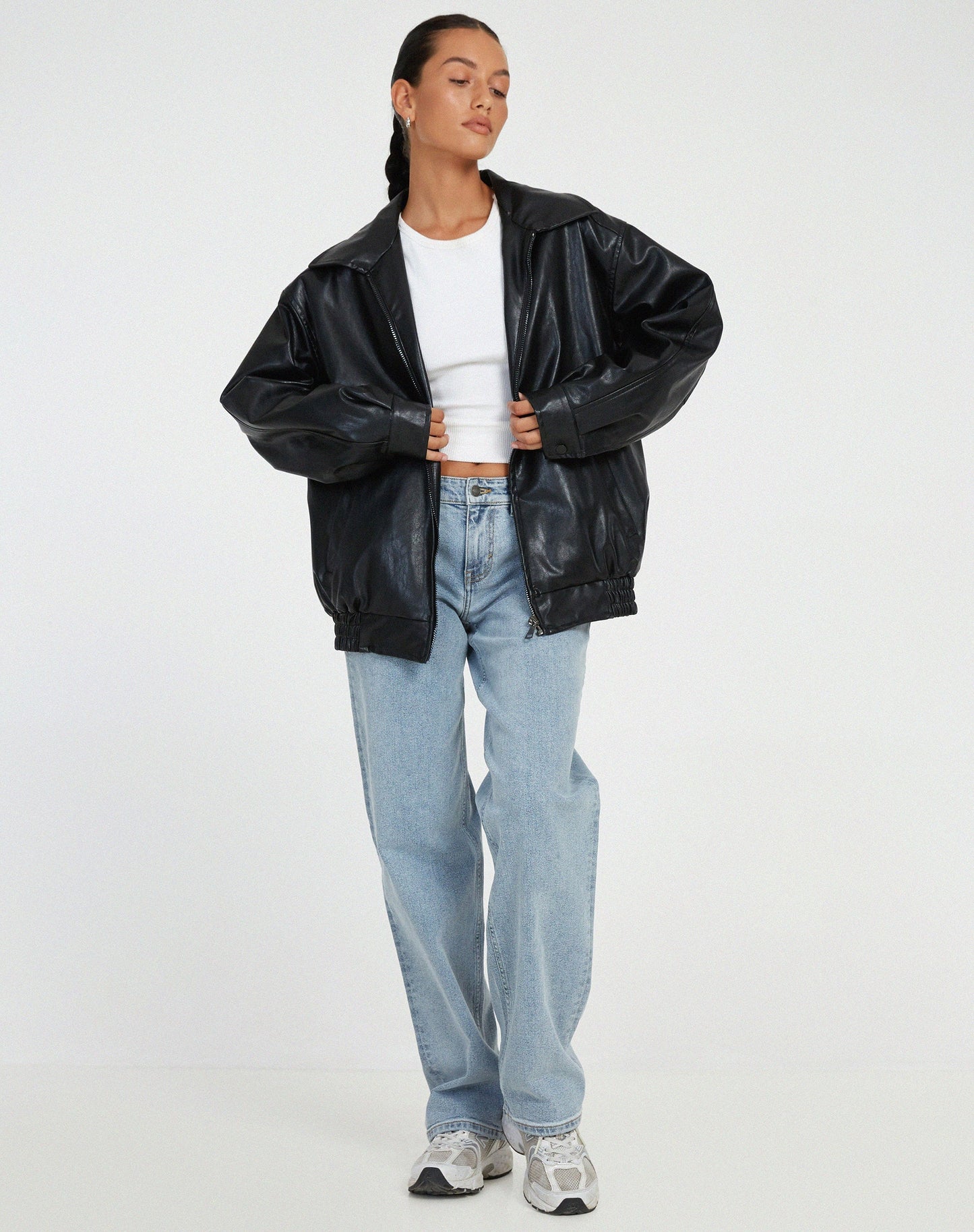 Ivyshape | Oversized Leather Jacket