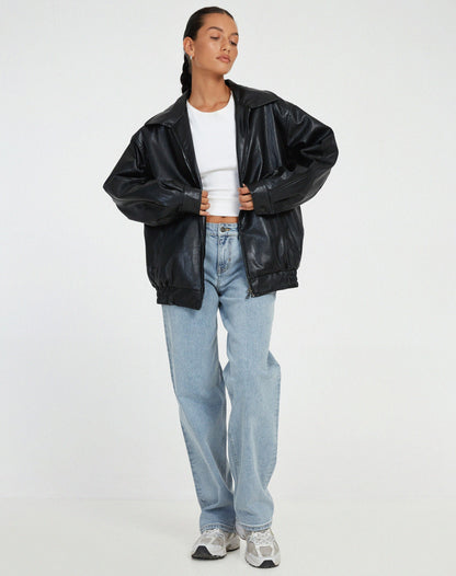 Ivyshape | Oversized Leather Jacket