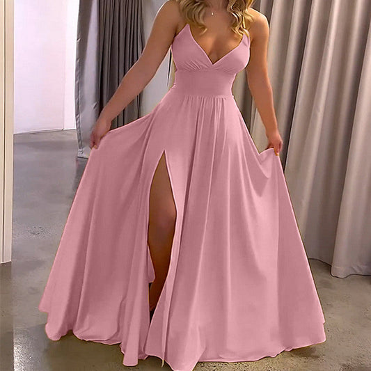 Maxi abito fluido con scollo a V e spacco