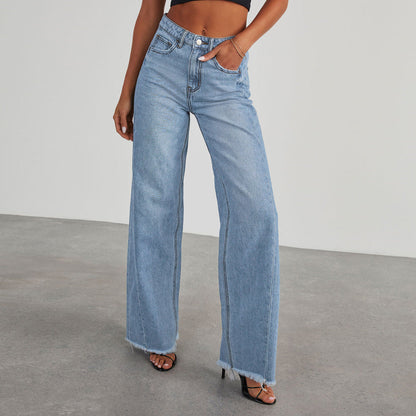 Carolina | Jeans alla moda a vita alta con tasche e vestibilità comoda e aderente.