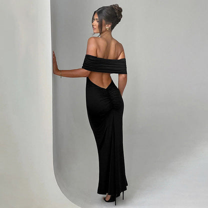 Charlene - Red off-the-shoulder maxi dress