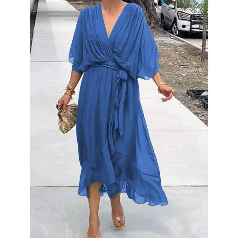 Sabrina - Flowing V-neck dress with adjustable belt