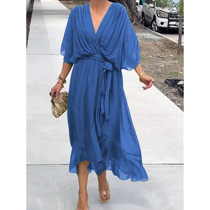 Sabrina - Flowing V-neck dress with adjustable belt
