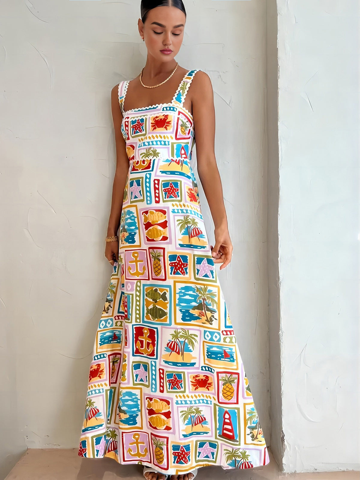 Gabriela - Abito lungo stampato con spalline