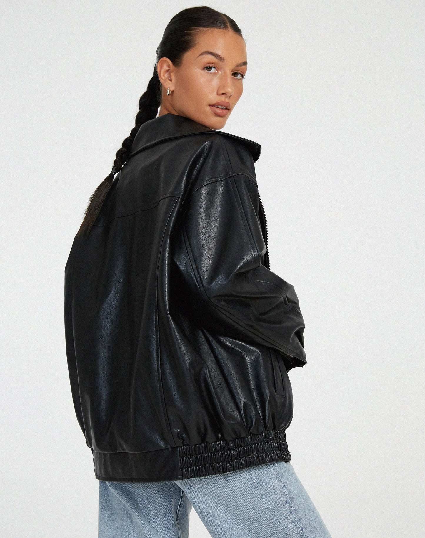 Ivyshape | Oversized Leather Jacket