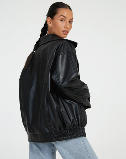 Ivyshape | Oversized Leather Jacket