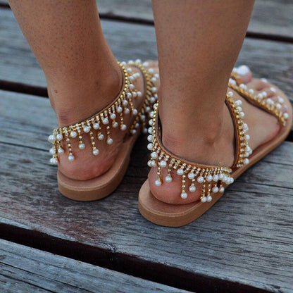 Mica | Sandali piatti con perle