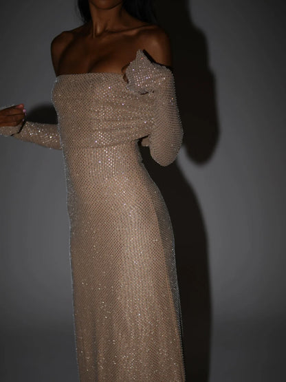 Lumina™ | Rhinestone Off-Shoulder Evening Gown