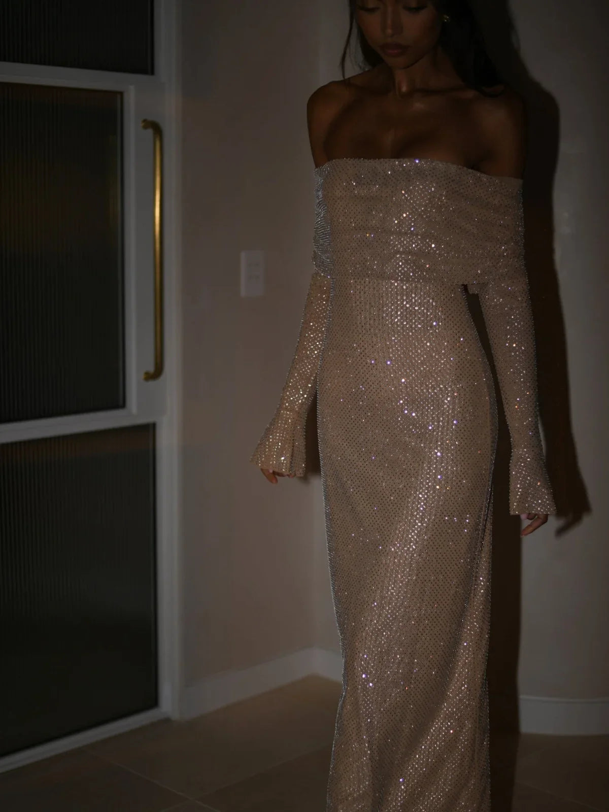 Lumina™ | Rhinestone Off-Shoulder Evening Gown