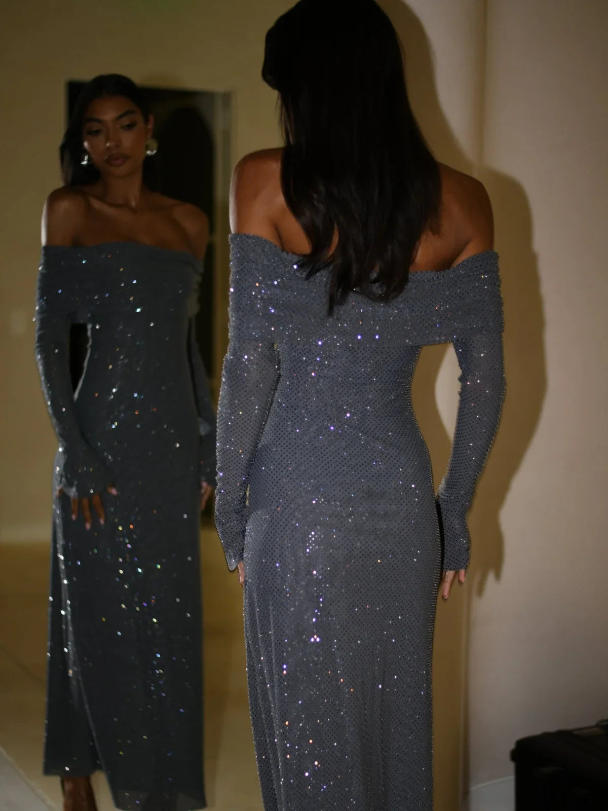 Lumina™ | Rhinestone Off-Shoulder Evening Gown