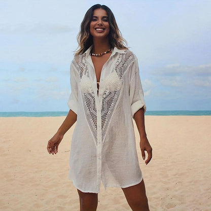 Women's beach shirt with elegant crochet accents and casual cut Ivyshape