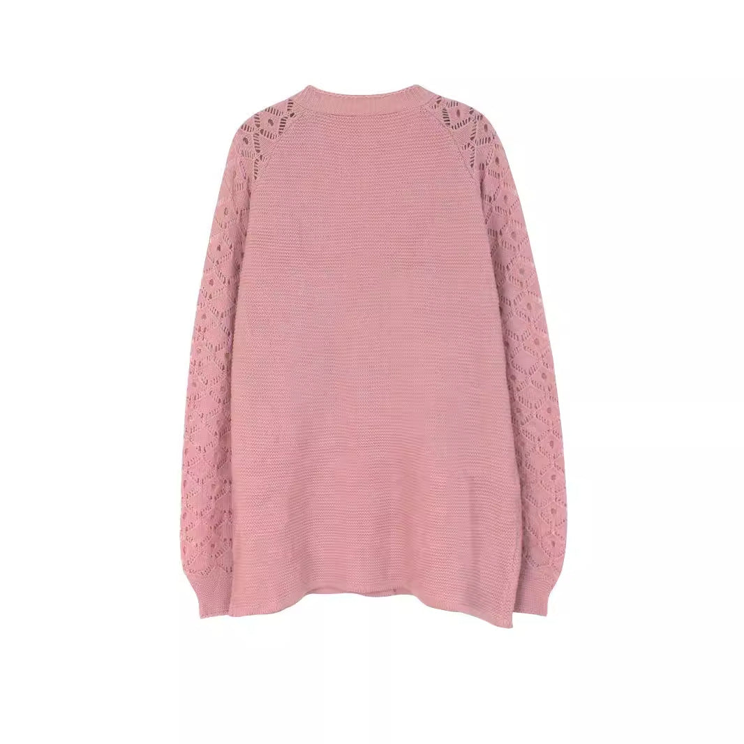 Women's airy knitted cardigan with transparent crochet pattern and button placket Ivyshape