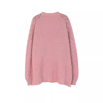 Women's airy knitted cardigan with transparent crochet pattern and button placket Ivyshape