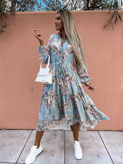 Women's blouse dress with floral details and waist belt Ivyshape