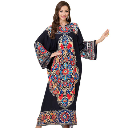 Ladies Maxi Kaftan with colorful floral embroidery design Ivyshape