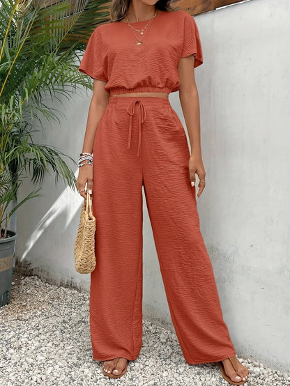 Women's Cropped Top and Wide-Leg Pants Set Ivyshape