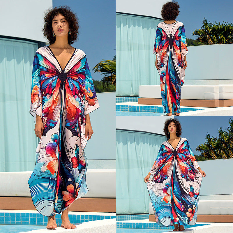 Women's beach dress with striking floral pattern design and flared cut Ivyshape