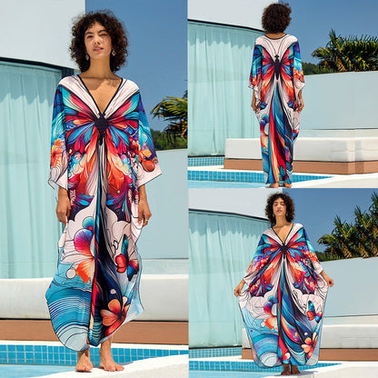 Women's beach dress with striking floral pattern design and flared cut Ivyshape