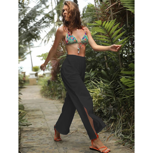Women's airy beach pants with side slits and elastic waistband Ivyshape