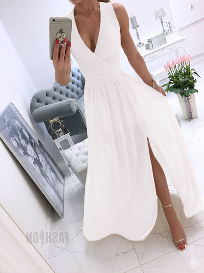 Women's asymmetrical wrap dress with elegant V-neck and flowy hem Ivyshape