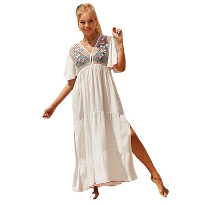 Ladies Summer Maxi Dress with Artistic Embroidery Details Ivyshape