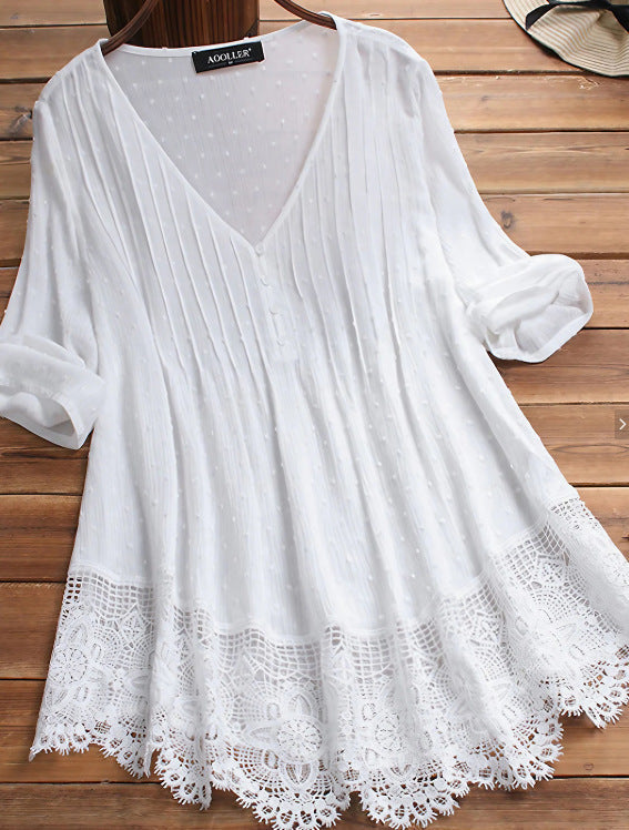 Women Bohemian Lace Trim Top Ivyshape
