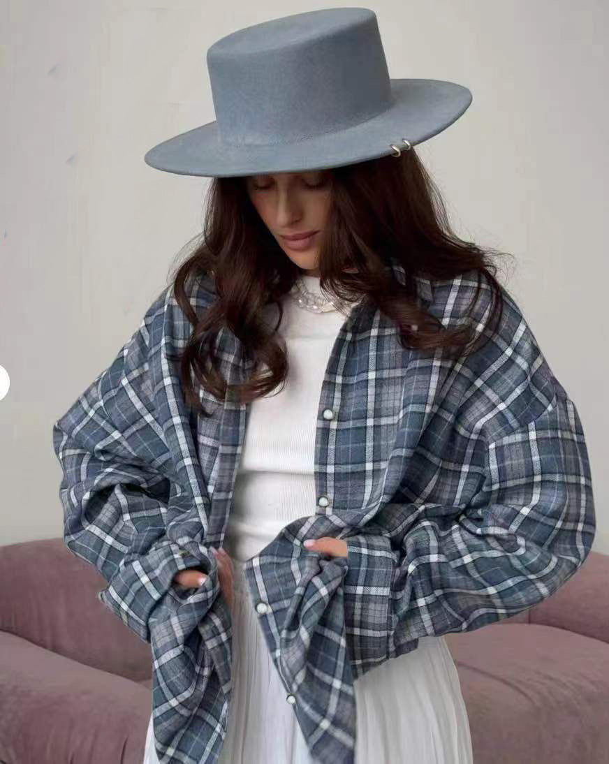 Women Casual Checked Overshirt Jacket Ivyshape