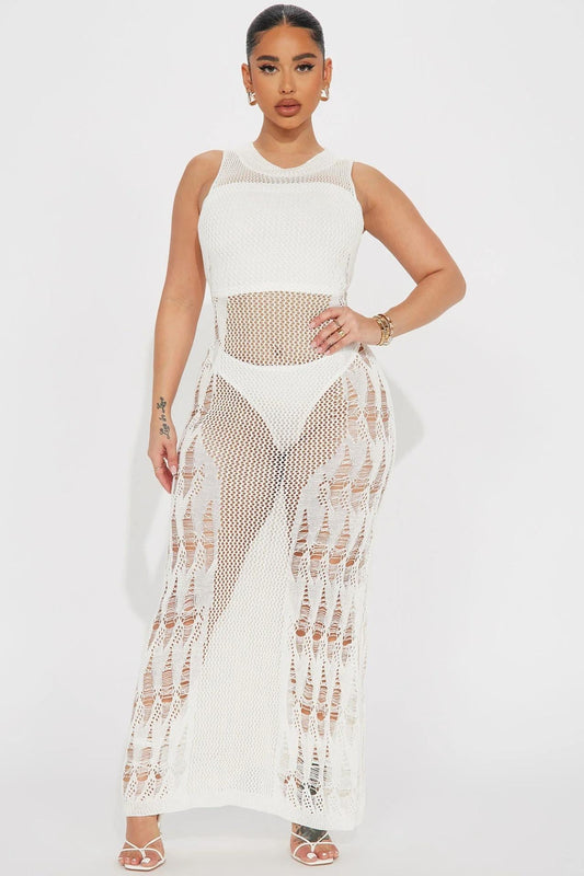 Women's transparent beach dress in modern net design Ivyshape