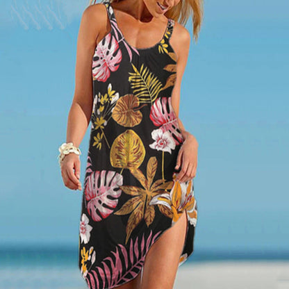 Women’s Summer Beach Dress with Floral Pattern and Side Slit Ivyshape