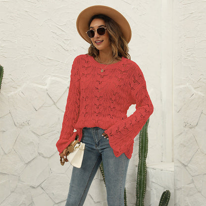 Women's knitted sweater with airy crochet structure and casual fit Ivyshape